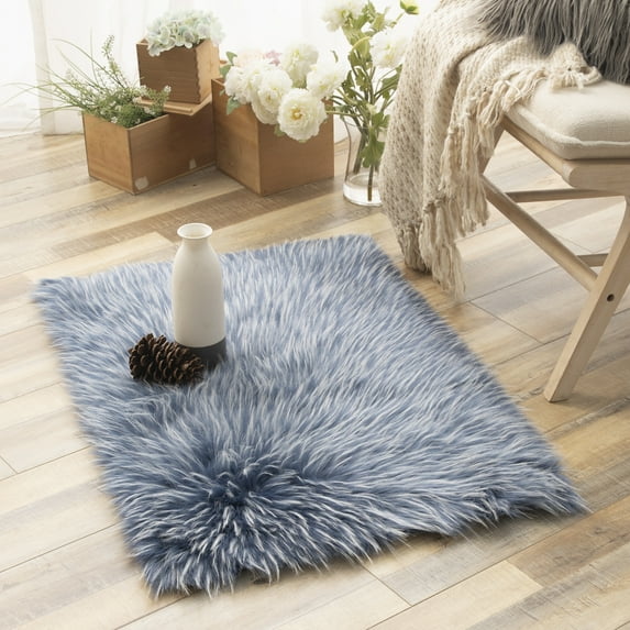 Fluffy Faux Peacock Fur Area Rug,Soft Decorative Indoor Floor Mat, Rectangle Navy White, 2 x 3 Feet