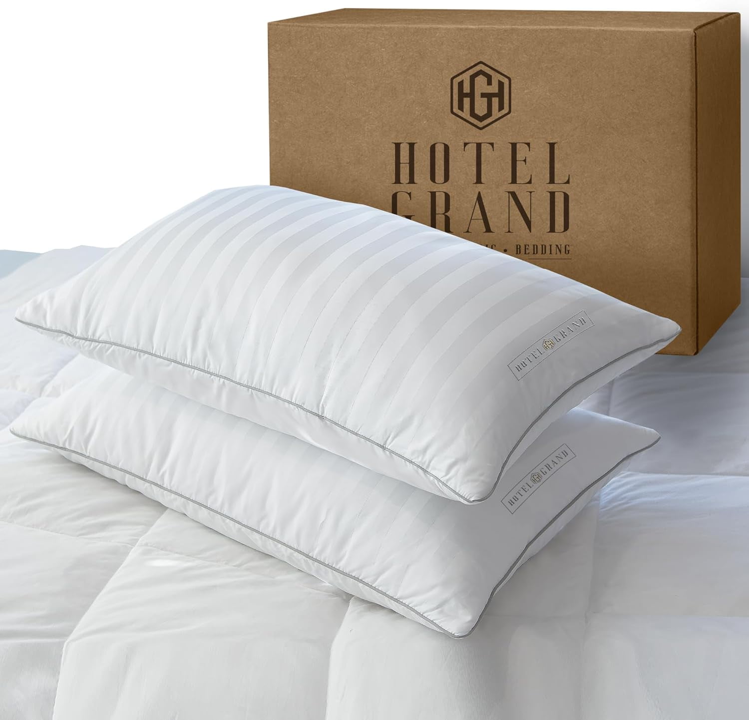 Hotel Grand Hypoallergenic Feather Down Bed Pillow Set