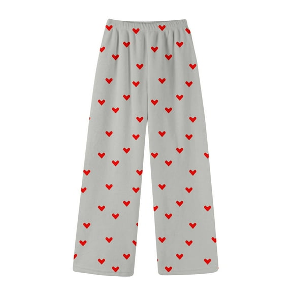 Fluffy Flannel Pajama Pants Women Elastic Waist Valentines Day Heart Print Cute Lounge Pj Pants Fuzzy Plush Warm Pajama Bottoms