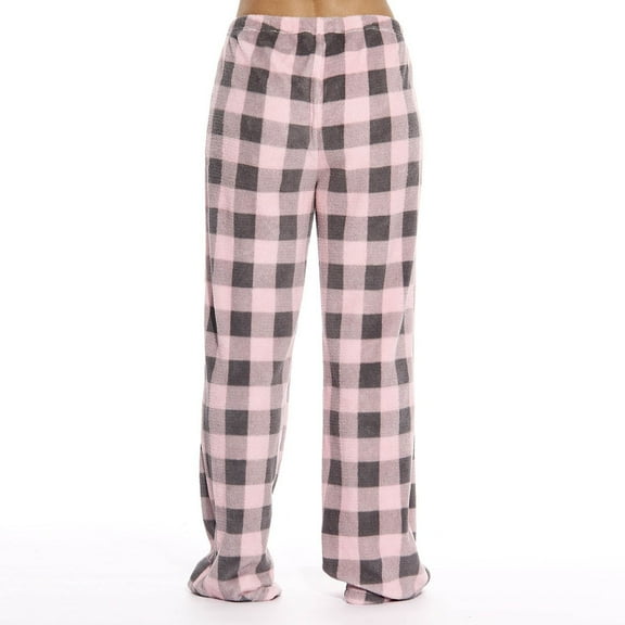 Fluffy Flannel Pajama Pants Women Fuzzy Buffalo Plaid Pj Pants Comfy Loose Soft Plaid Pant Elastic Waist Sleep Pant Pink L