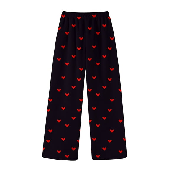 Fluffy Flannel Pants for Women Valentine's Day Heart Print Cozy Lounge Pj Pants Fuzzy Plush Winter Sleepwear