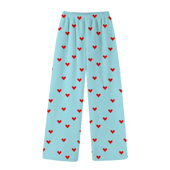 Fluffy Flannel Pants for Women Valentines Heart Print Cozy Sleep Pants Fuzzy Plush Winter Sleepwear