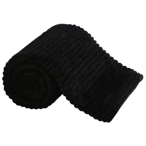 Fluffy Flannel Toddler Bed Blanket, Warm and Fuzzy Plush Stripes Crib Throw, 30 x 40 inches, Black