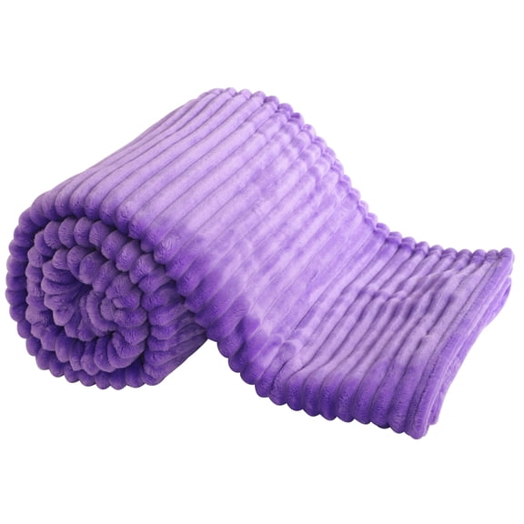 Fluffy Flannel Toddler Bed Blanket, Warm and Fuzzy Plush Stripes Crib Throw, 30 x 40 inches, Purple