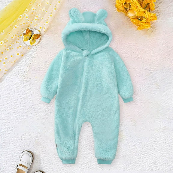 Fluffy Fleece Hooded Jumpsuit Long Sleeve Zipper Animal Shaped Baby Romper Halloween Sleepwear Newborn Winter Clothes for Dress Up Party 6-12 Months
