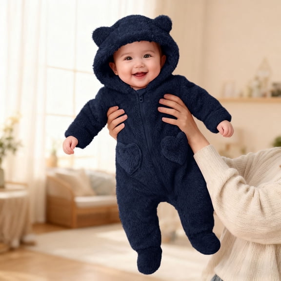 Fluffy Fleece Jumpsuit Long Sleeve Zipper Cute Animal Baby Romper One-Piece Sleepwear Baby Outerwear for Dress Up Party 0-3 Months