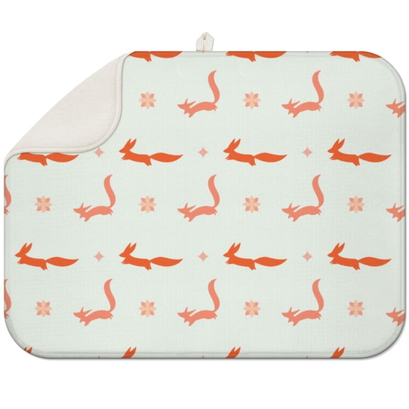 Fluffy Foxy Floral Kitchen Drying Mat - Super Absorbent Foldable Countertop Pad, Multipurpose & Eco-Friendly with Fox Print