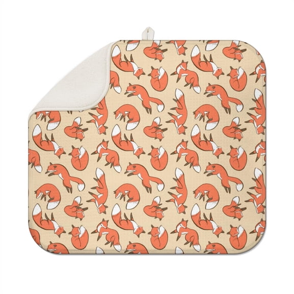 Fluffy Foxy Floral Kitchen Drying Mat - Super Absorbent Foldable Countertop Pad, Multipurpose & Eco-Friendly with Fox Print
