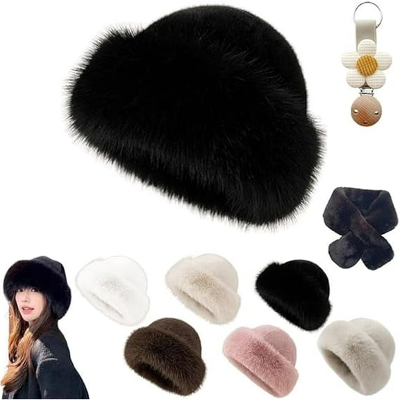 Fluffy Fur Bucket Hat Warm Winter Hat Free Matching Scarf, Women Faux Furry Plush Fuzzy Bucket Hats for Cold Weather(1PC-D)