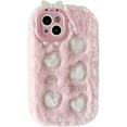 thumbnail image 1 of Fluffy Fuzzy Furry Warm Plush Cute Love Heart Pattern Compatible with iPhone Case (Pink 2,iPhone 15 Plus), 1 of 7