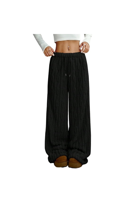 Fluffy Fuzzy Pajama Pants Women Thermal Baggy Sherpa Fleece Wide Leg Pajama Pants Loose Comfy Pj Bottoms Cozy Warm Fall Winter Blanket Pant Sleepwear Thick Soft Cotton Lounge Pant Women
