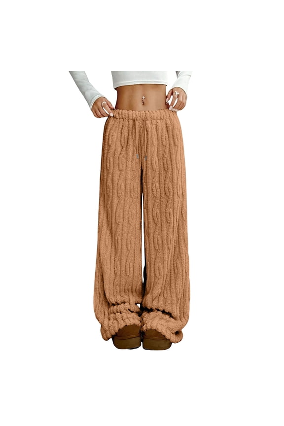 Fluffy Fuzzy Pajama Pants Women Thermal Baggy Sherpa Fleece Wide Leg Pajama Pants Loose Comfy Pj Bottoms Cozy Warm Fall Winter Blanket Pant Sleepwear Thick Soft Cotton Lounge Pant Women