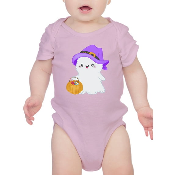 Fluffy Ghost W Pumpkin Bodysuit Infant -Image by Shutterstock, 12 Months