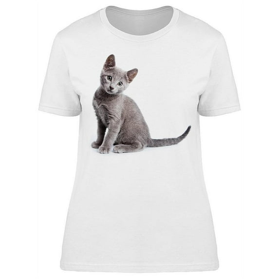 Fluffy Gray Russian Blue Kitten T-Shirt Women -Image by Shutterstock, Female Medium