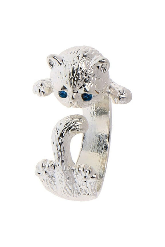Fluffy Grumpy Cat Wrap Ring for Women Silver Plated Ginger Lyne Collection
