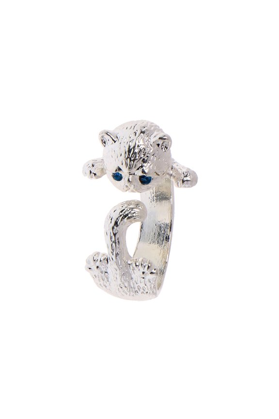 Fluffy Grumpy Cat Wrap Ring for Women Silver Plated Ginger Lyne Collection