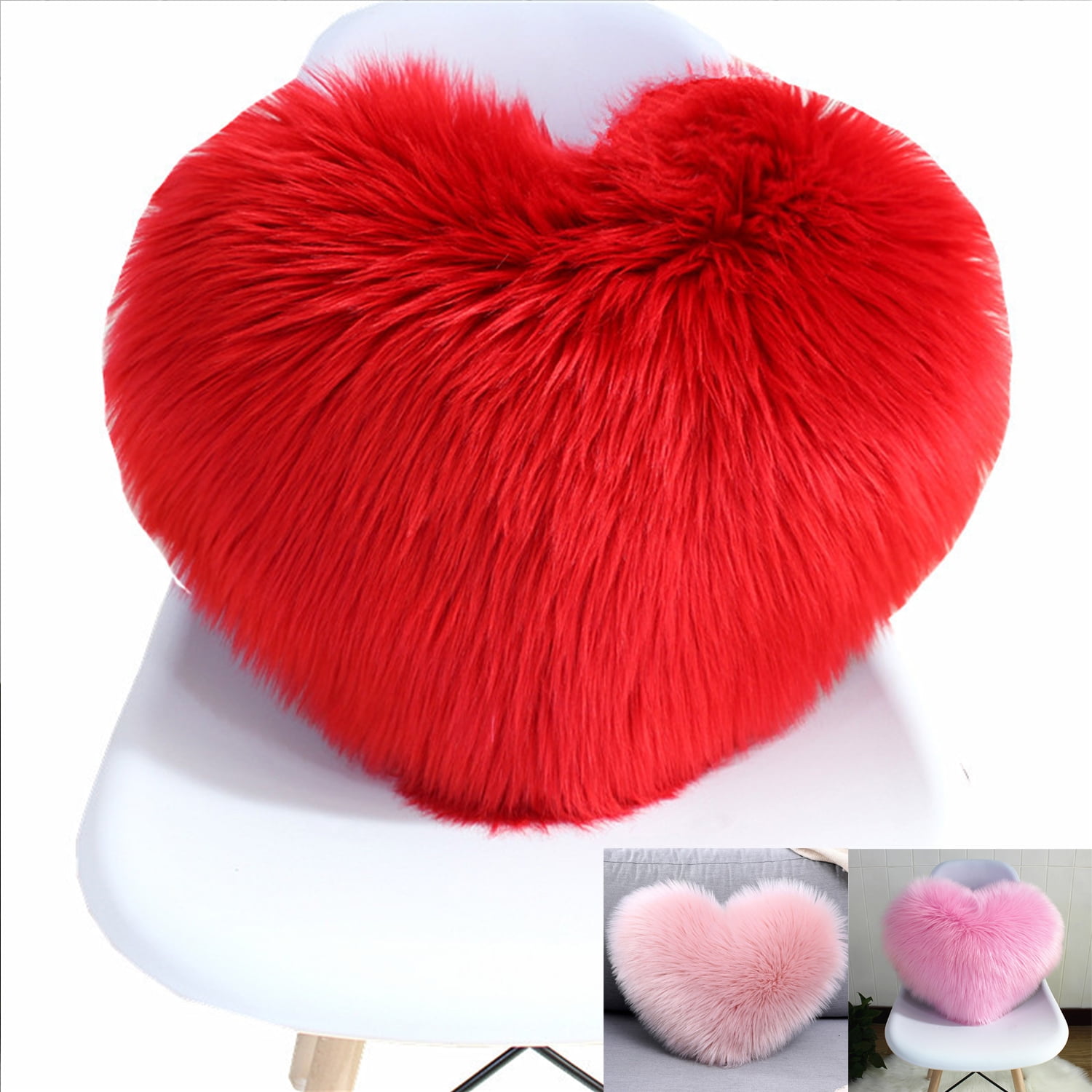 Fluffy Heart Pillow,Decorative Throw Pillow, Plush Shaggy Heart Shaped