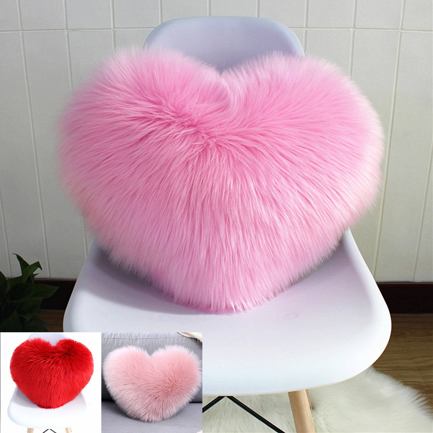 Fluffy Heart Pillow Decorative Throw Pillow Plush Shaggy Heart Shaped Pillow w Insert Cover Cute Furry Throw Pillows for Couch Bed Sofa Kid Girls Women Valentine s Day Gift Dark Pink 45 70CM Walmart.c...