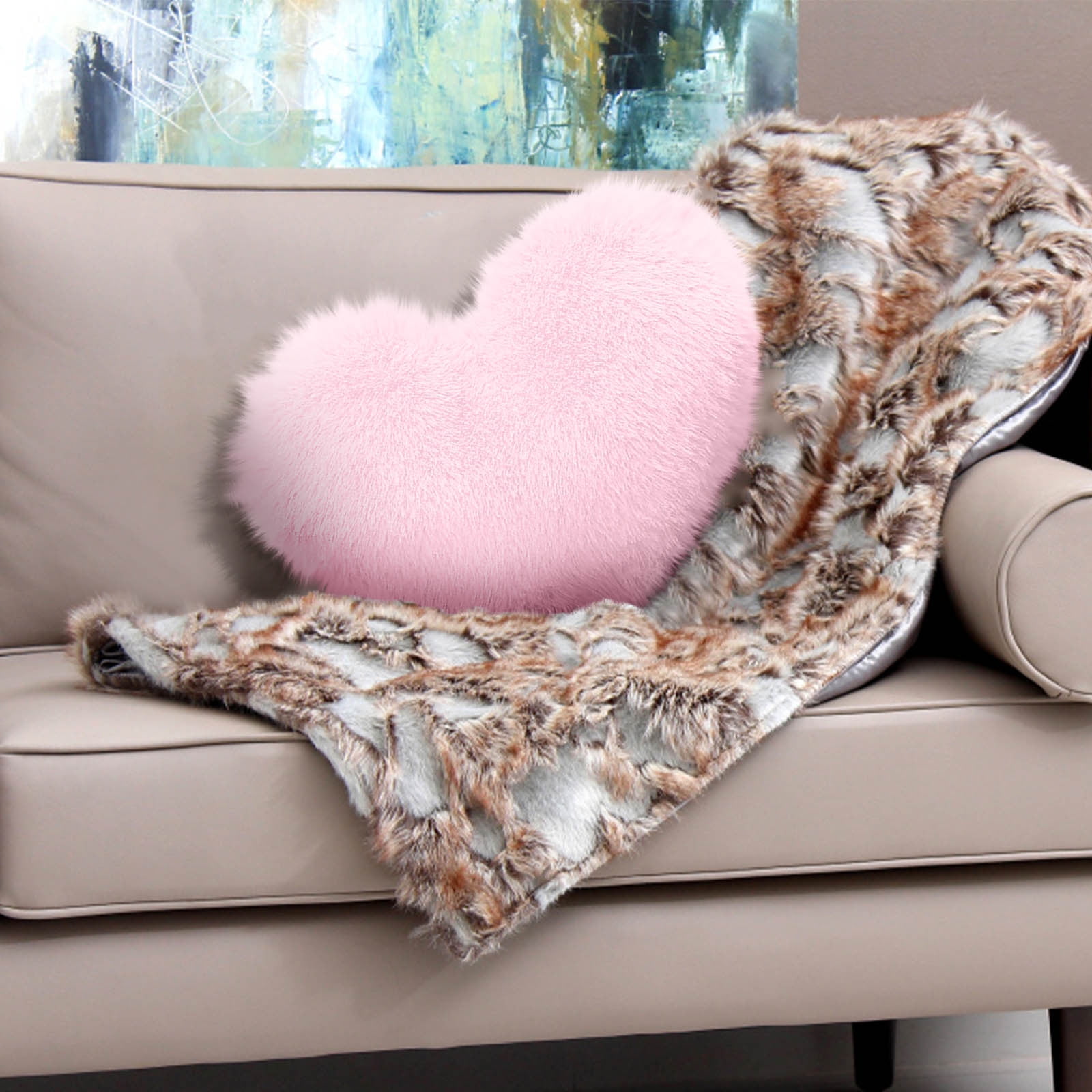クッション GDC - GDC HEART SHAPE PILLOW Fluffy-Heart-Pillow-Faux-Fur-