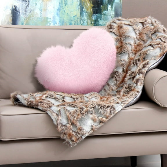 Fluffy Heart Pillow, Faux Fur Decorative Throw Pillow, Plush Shaggy Heart Shaped Pillow w Insert&Cover, Cute Furry Throw Pillows for Couch Bed Sofa Kid Girls Women Valentine's Day Gift Red