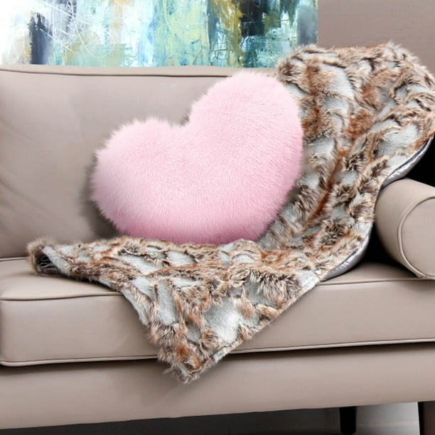 Fluffy Heart Pillow, Faux Fur Decorative Throw Pillow, Plush