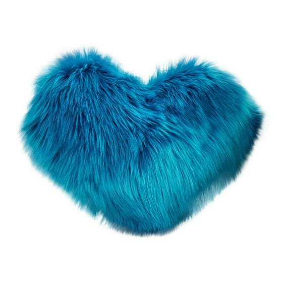 Fluffy Heart Throw Pillows, Shaggy Decorative Pillow for Sofa Couch Bed, Cute Room Decor Gifts for Women Girls Kids - Decorations for Valentines Day Mothers Day Christmas (Blue)