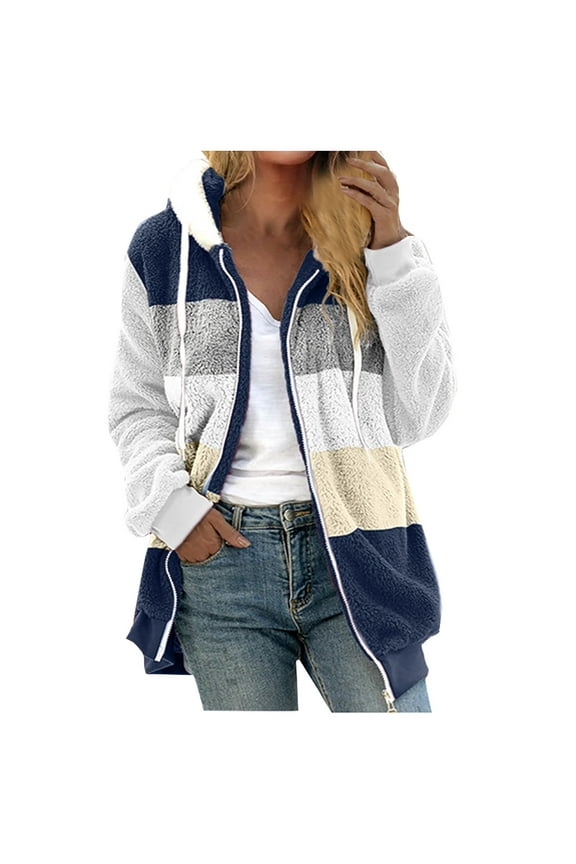 Fluffy Hoodies for Women Fleece Jacket Winter Teddy Bear Coat Warm Plush Jackets with Pockets Soft Fuzzy Coat Hooded Overcoat Cardigan Full Zip Casual Loose Comfy Jumper Tops Ladies Size 8-22