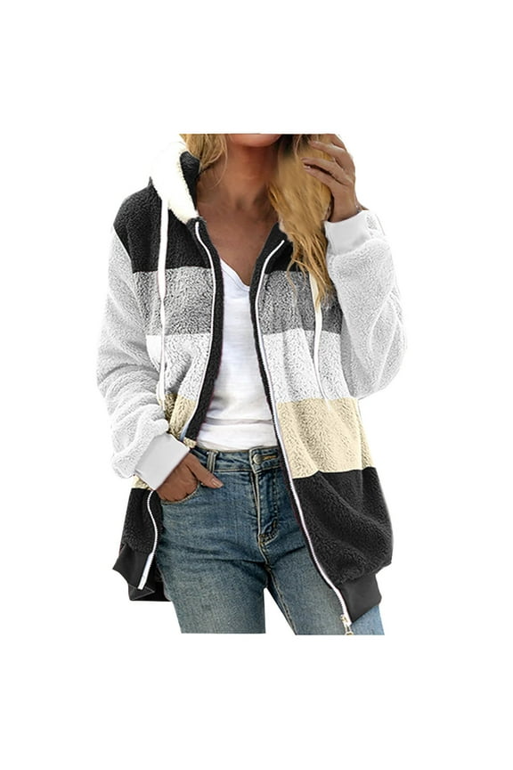Fluffy Hoodies for Women Fleece Jacket Winter Teddy Bear Coat Warm Plush Jackets with Pockets Soft Fuzzy Coat Hooded Overcoat Cardigan Full Zip Casual Loose Comfy Jumper Tops Ladies Size 8-22