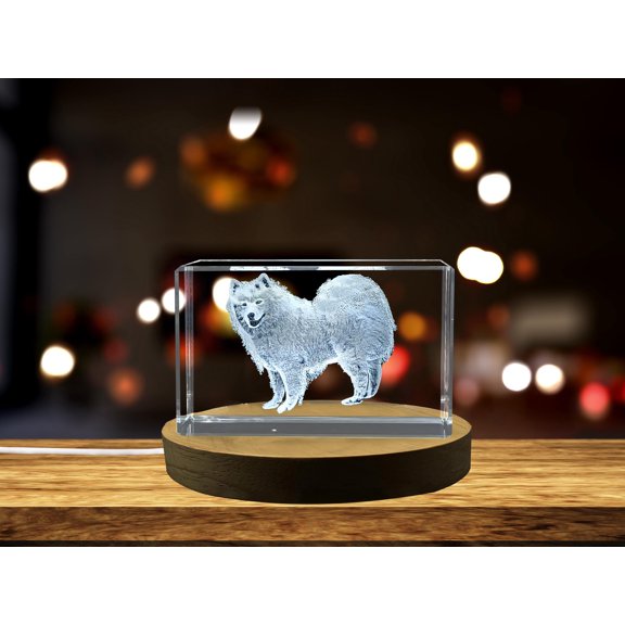Fluffy Joy: 3D Engraved Crystal Samoyed