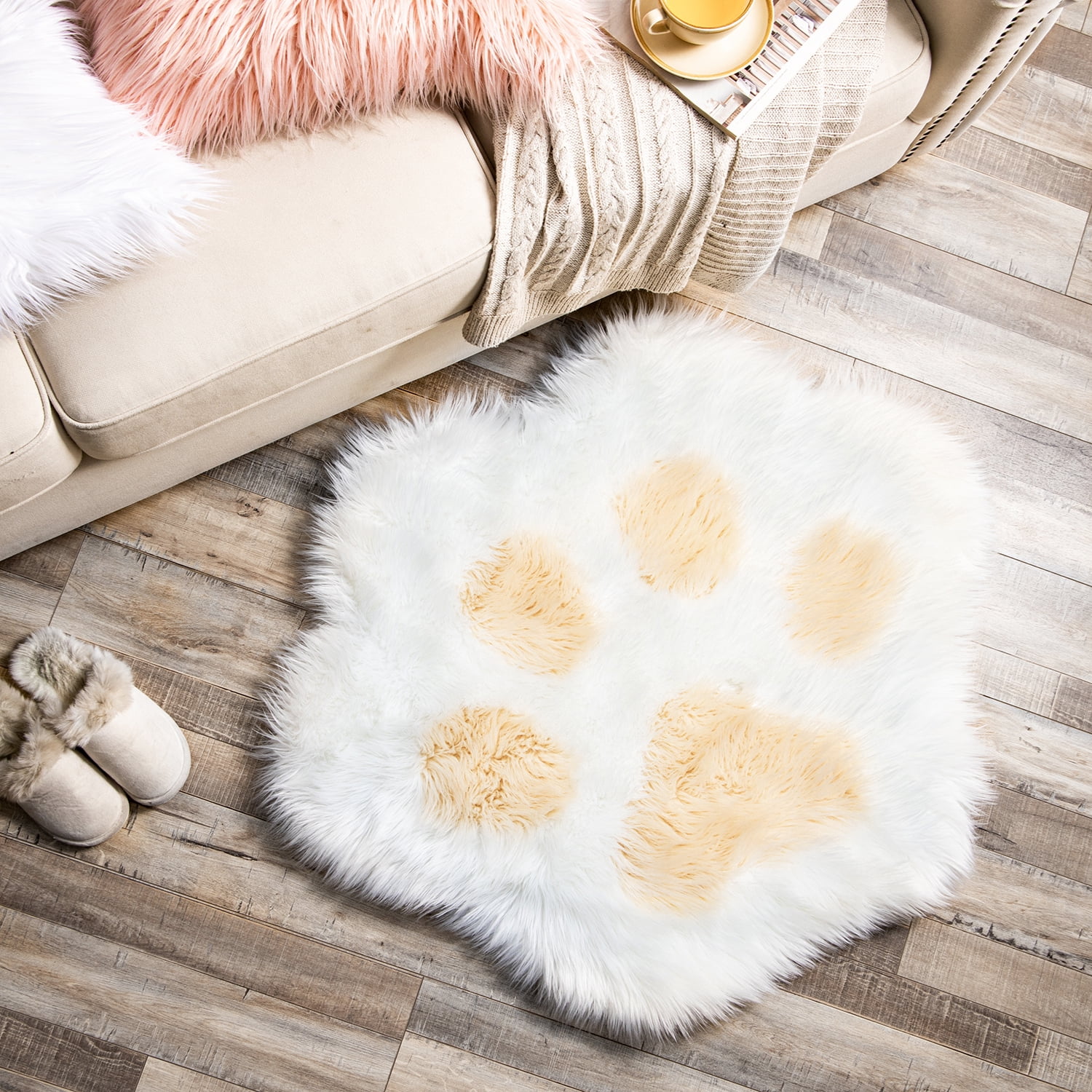 Little Fur Rug Fluffy Kids Cat Paw Faux Fur Sheepskin Area Rug, Indoor Decorative ...