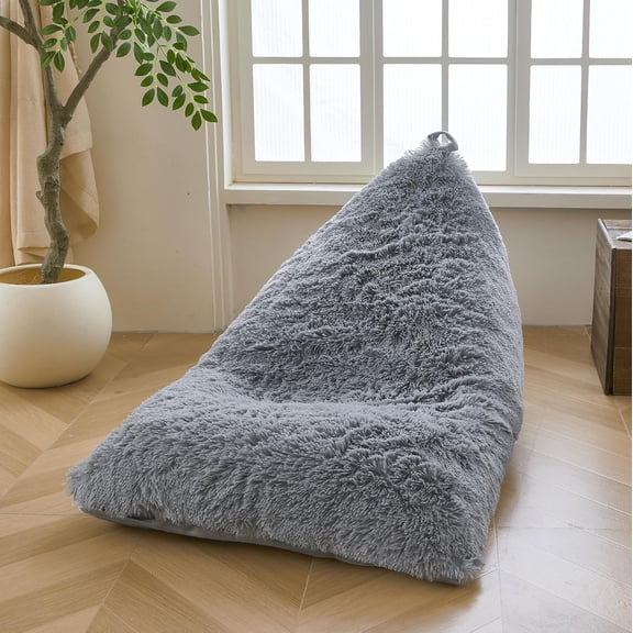 Fluffy Kids Stuffed Animal Storage Bean Bag Cover (No Filler), Plush Fuzzy Faux Fur Beanbag Organizer with Handle for Teens Girls Adults, Shaggy Furry Plush Toys Holder Floor Lounger Chair, Pink