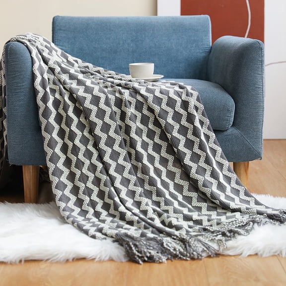 Fluffy Knitted Fringe Throw Blanket Lightweight Soft Cozy for Bed Sofa Chair Throw Blankets,127*172cm