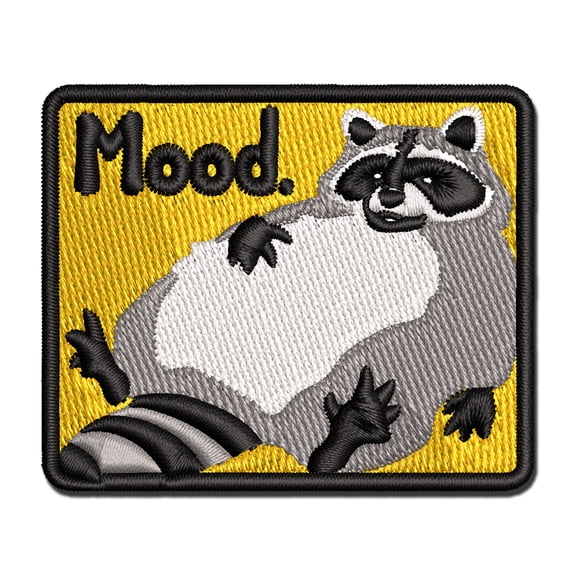 Fluffy Lazy Raccoon Mood Applique Multi-Color Embroidered Iron-On Patch - 3.5 Inch Large