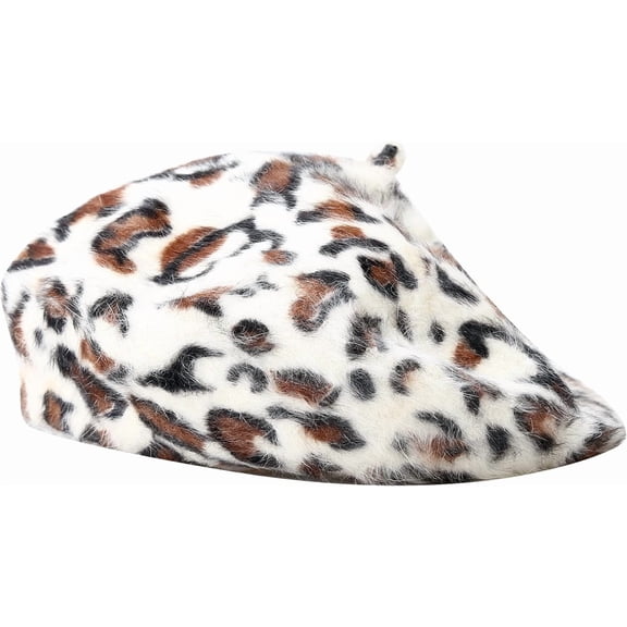 Fluffy Leopard Print Beret Hat Trendy Cheetah Pattern French Hats Winter Warm Artist Caps for Women Lady