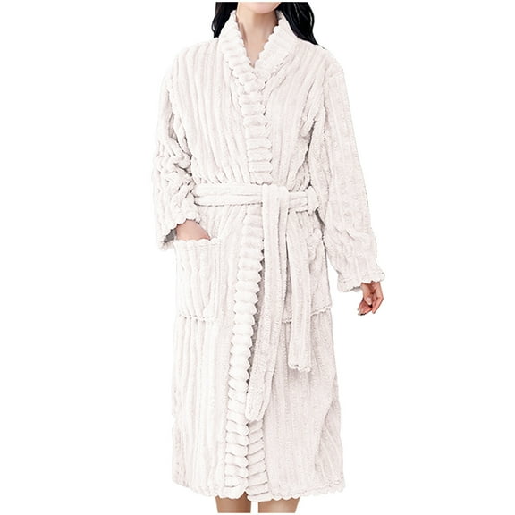 Fluffy Long Bathrobes for Women - Plush Warm Fleece Sherpa Soft Robe Thicken Witer Luxury Robes