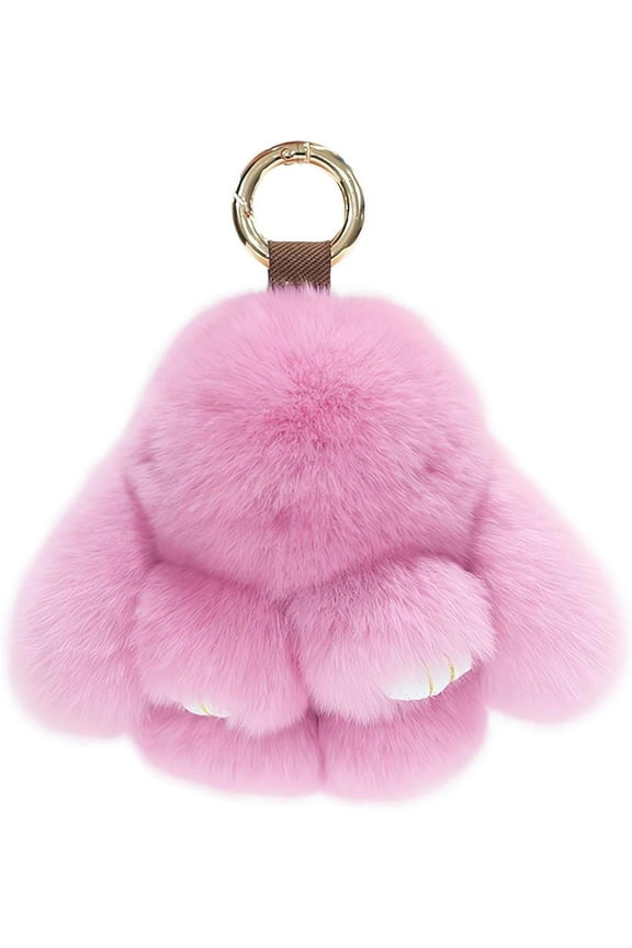Fluffy Lulu Bunny Keychain, Bunny Rabbit Keychain - Cute fluffy Bag Purse Charm key fob - Animal Lovers Pocketbook Accessory, Cute Rabbit Pompom Charms Gift for Women Christmas