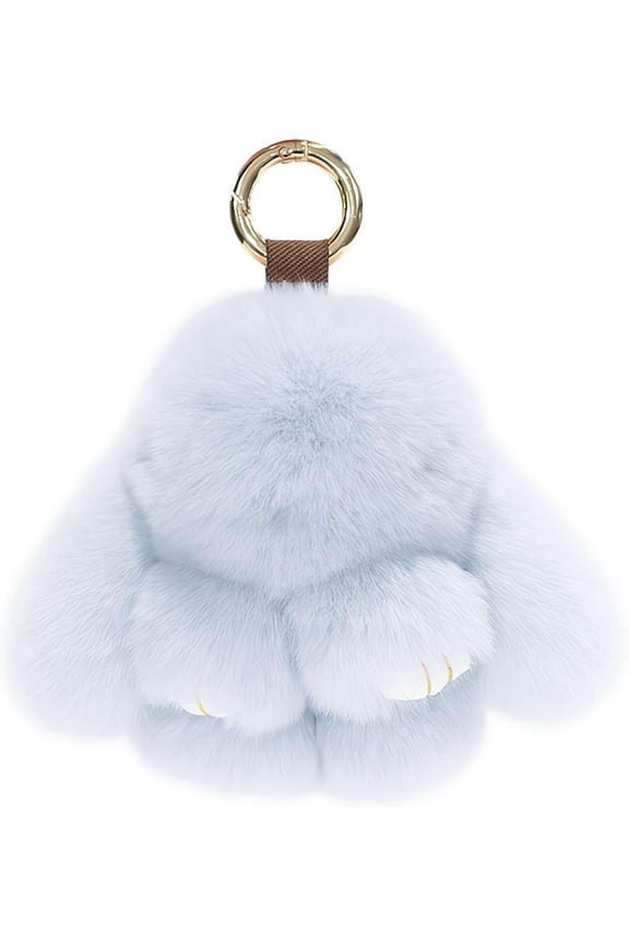 Fluffy Lulu Bunny Keychain, Bunny Rabbit Keychain - Cute fluffy Bag Purse Charm key fob - Animal Lovers Pocketbook Accessory, Cute Rabbit Pompom Charms Gift for Women Christmas