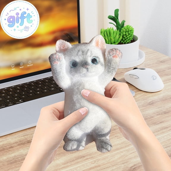 Fluffy Lying Kitten Squishies Toys, Slow Rising Stress Balls, Sensory Fidget Squeeze Toy, Anxiety Relief Classroom Prize Party Favors, Christmas Birthday Gifts Stocking Stuffer for Kids Ages 3+