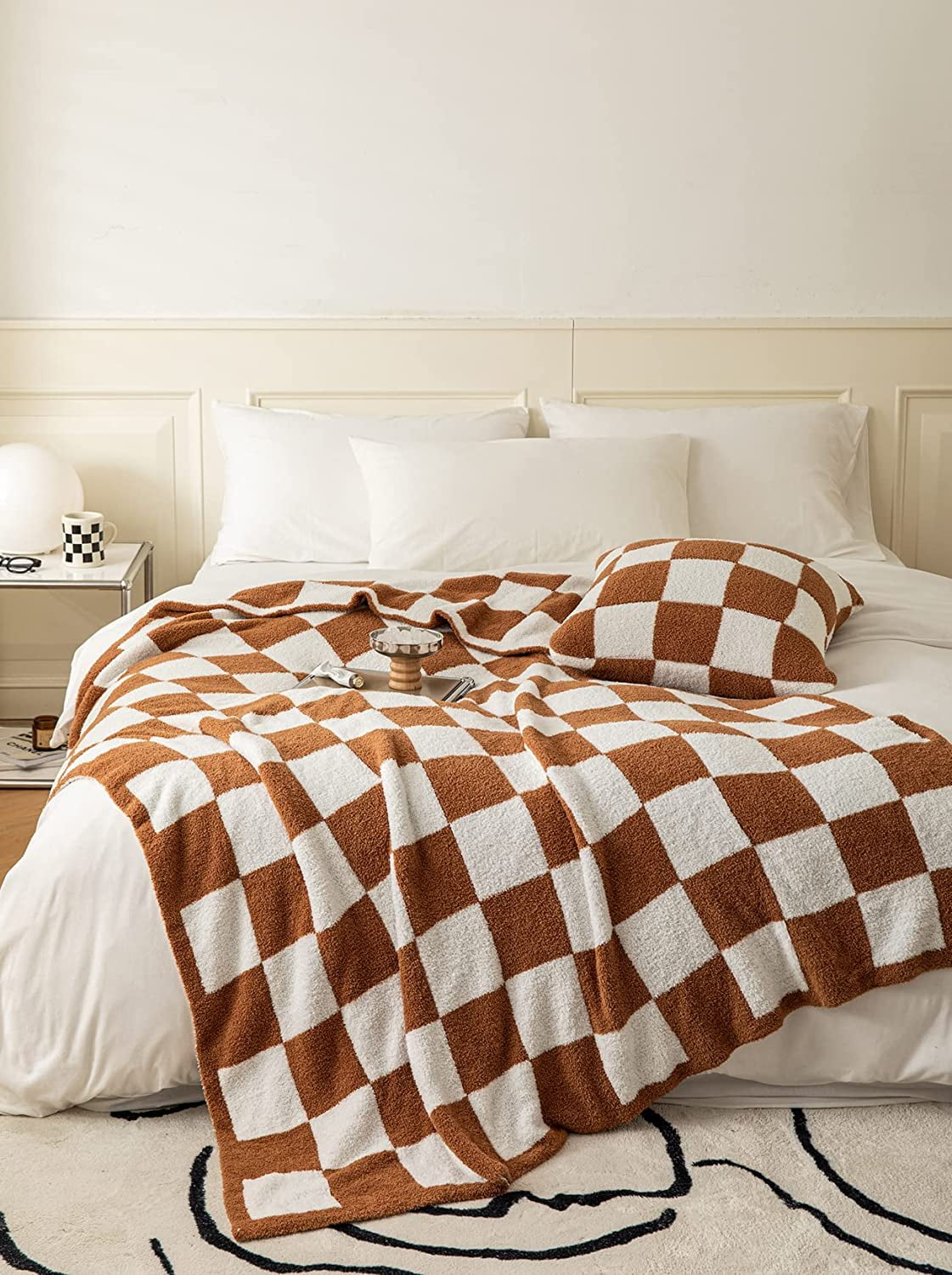 Fluffy Microfiber Buffalo Checkerboard Grid Knitted Blanket Twin Size ...