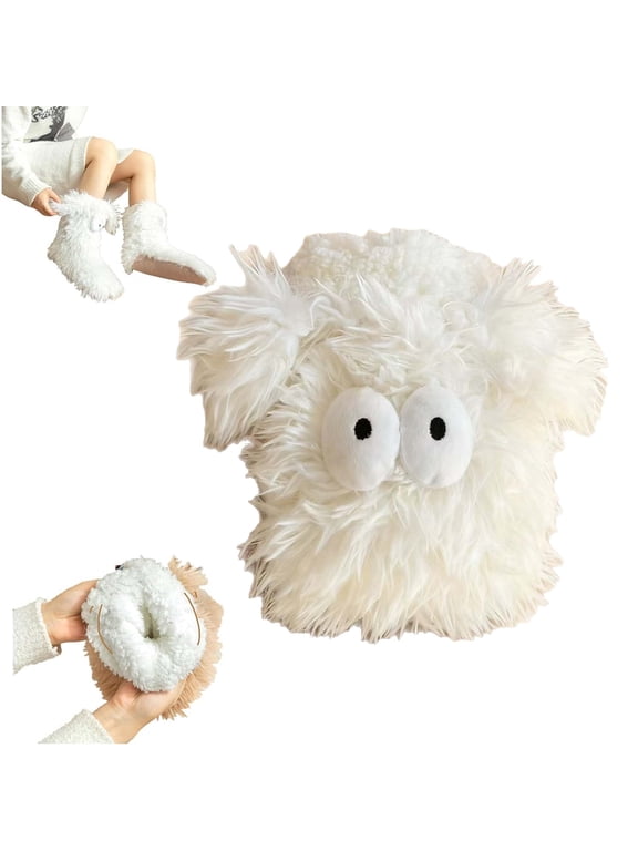 Fluffy Monster Slipper Socks, Women Cute Plush Slipper Socks with Big Eyes & Floppy Ears, Winter Warm Non-Slip Cozy Socks for Bedroom Indoor Use