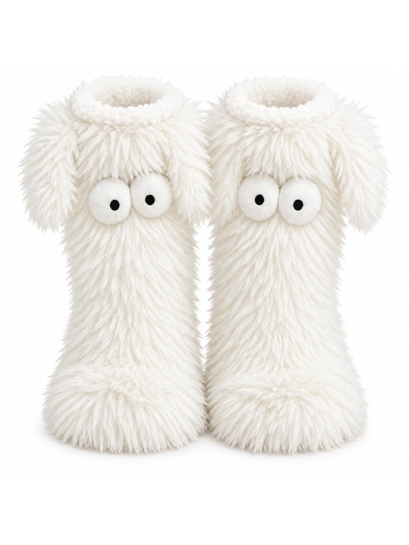 Fluffy Monster Slipper Socks for Women, 2026 Cute Cozy Big Eyes Plush Socks Fleece Lined for Home