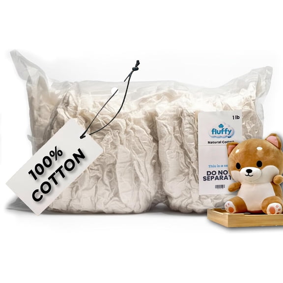Fluffy Natural Cotton Stuffing 4 Pack (1 lb Each, 4 lbs Total) Soft, Fluffy & Raw Cotton Fiber Fill for Pillow Stuffing, DIY Crafts, Dolls, Quilts & Upholstery Eco-Friendly & Chemical-Free