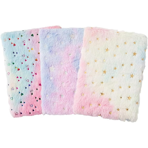 Fluffy Notebook 3pcs, A5 Notebook Fuzzy Journal Cute Plush Covered Diary Notepad Gradient Colored Writing Drawing Note Taking80 Pages