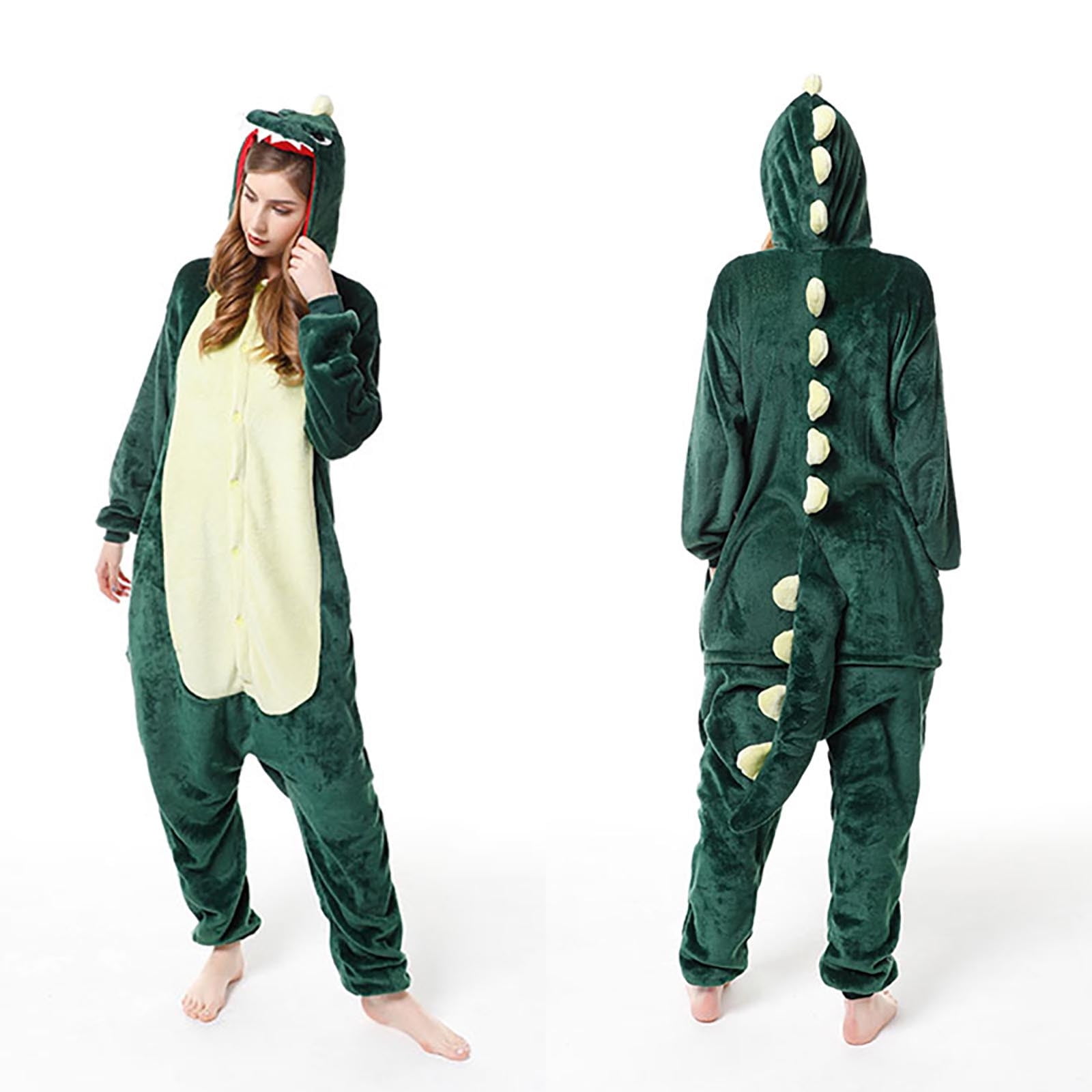 One Piece Men's Thick Fleece Dinosaur Hooded Pajamas With, 51% OFF