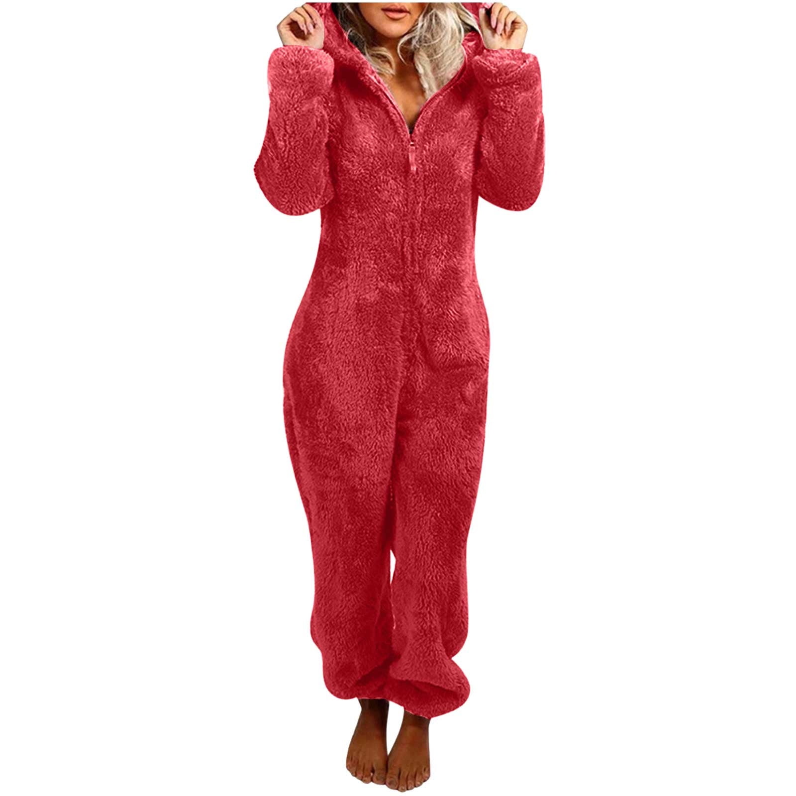 Fluffy Onesies for Women Ladies Fleece Pyjamas Hooded Onesie Teddy Pajamas Winter Warm Plush Hooded Flannel One Piece Jumpsuit Playsuit Sleepwear Loungewear Size 8 22 Walmart