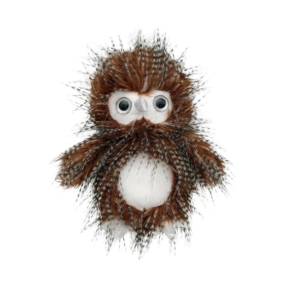 Fluffy Owl Plush Figure, Soft Long Fur Stuffed Animal with Bungee Hanging Loop, 9.8in Cute Desk Companion, 1pc