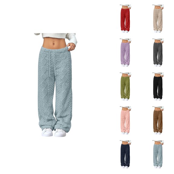 Fluffy Pajama Pants Women 2026 Winter Comfort Thermal Drawstring Elastic Waist Loose Pj Pants Sleepwear Bottoms