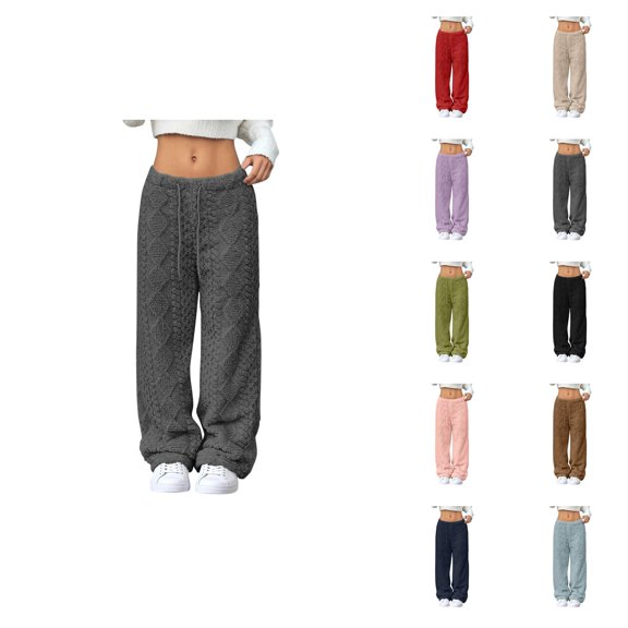 Fluffy Pajama Pants Women 2026 Winter Comfort Thermal Drawstring Elastic Waist Loose Pj Pants Sleepwear Bottoms