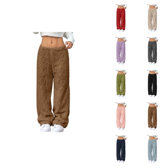 Fluffy Pajama Pants Women 2026 Winter Comfort Thermal Drawstring Elastic Waist Loose Pj Pants Sleepwear Bottoms