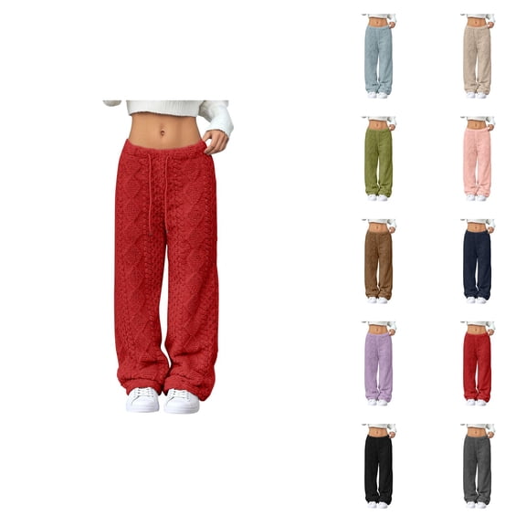 Fluffy Pajama Pants Women 2026 Winter Comfort Thermal Elastic Waist Drawstring Loose Pj Pants Sleepwear Bottoms